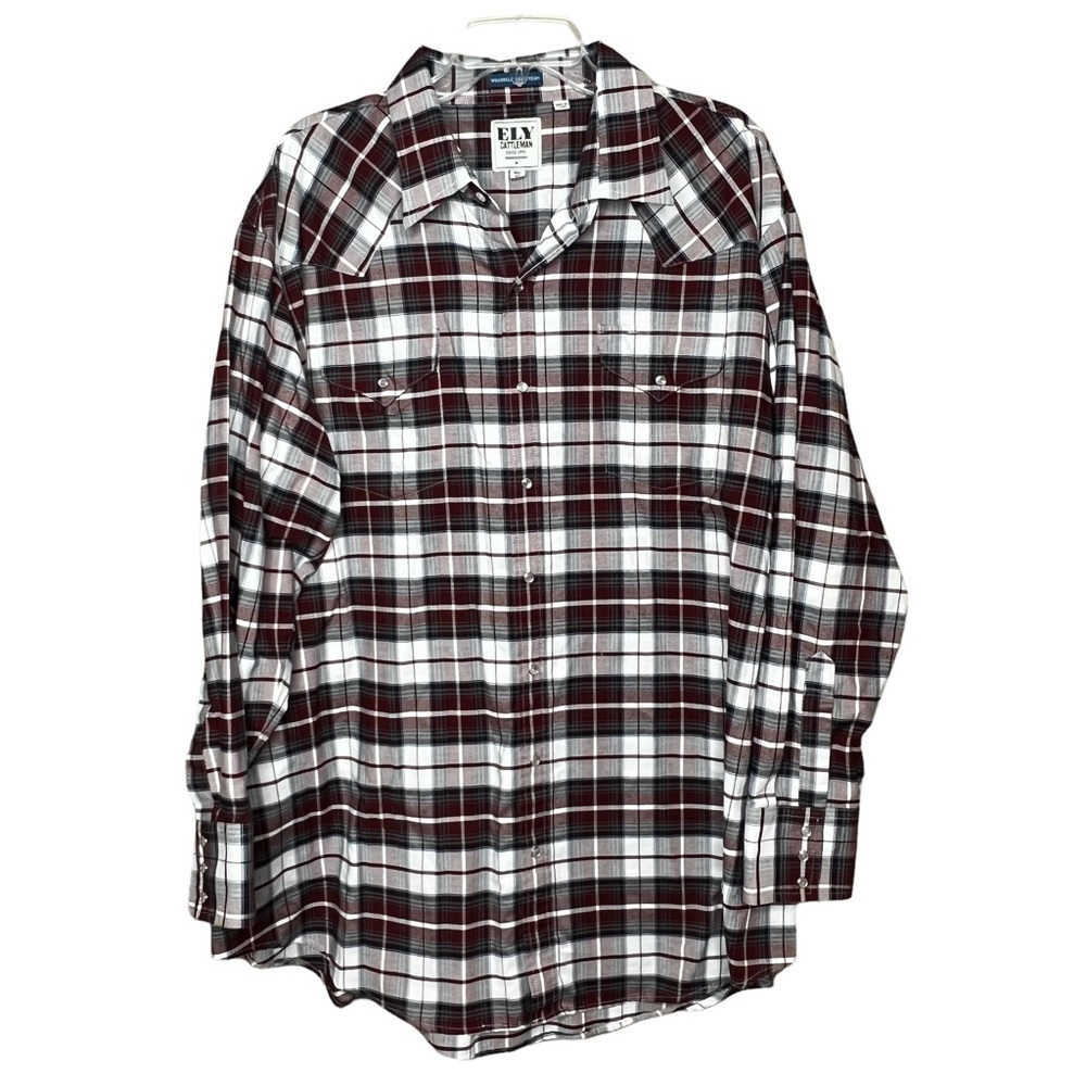 Ely Cattleman Pearl Snap Wrinkle Resistant Plaid Western Shirt Size Big 3X